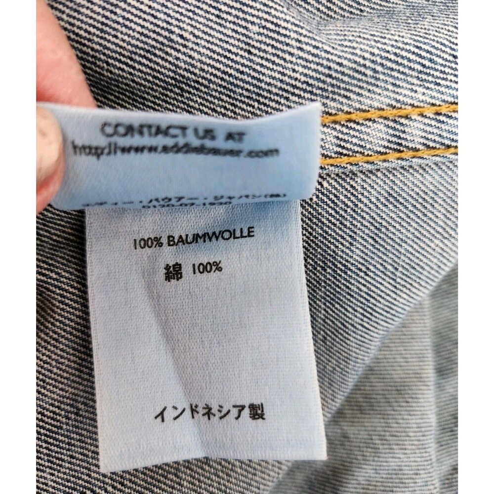 Vintage Eddie Bauer Trucker Jean Denim Jacket Blue Button Cotton - Size Large - Picture 6 of 6